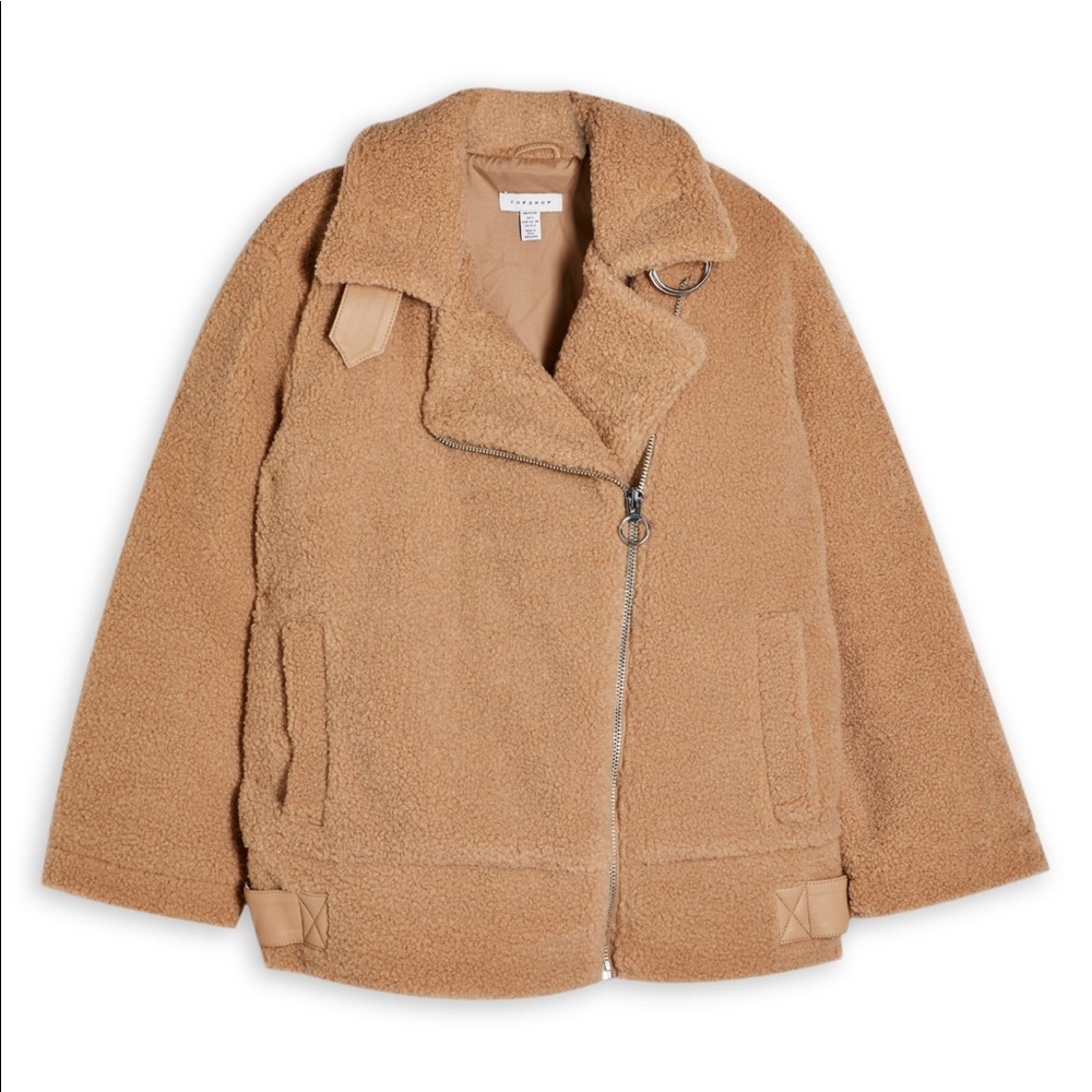 Topshop Petite Faux Shearling Biker Jacket - Picture 5 of 6
